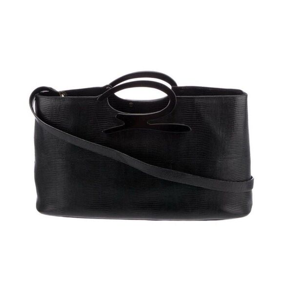 genny italy Authentic Lizard Leather Solid Black Shoulder Bag - Picture 4 of 9